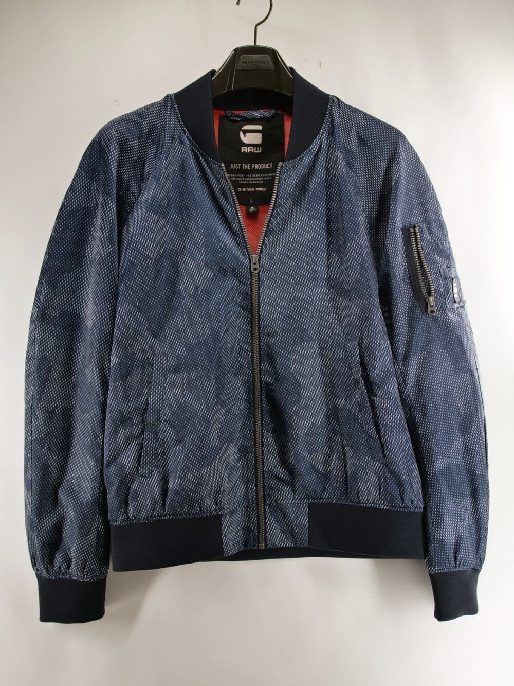 G-Star Raw Attacc Bomber Jacket Mens L Blue Orange Print Full Zip Flight Coat